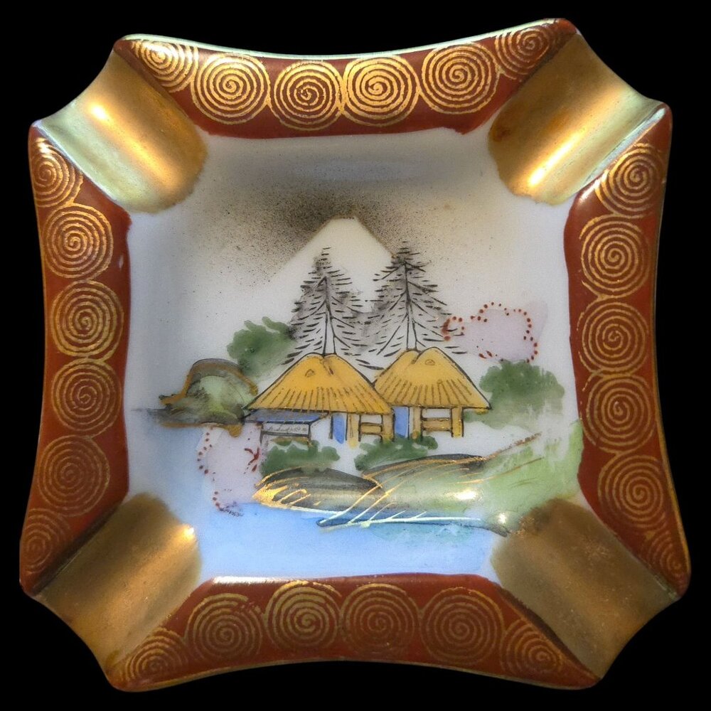 Hand-Painted Yamazaki Japan Kutani Yaki China 3" Square Decorative Ashtray